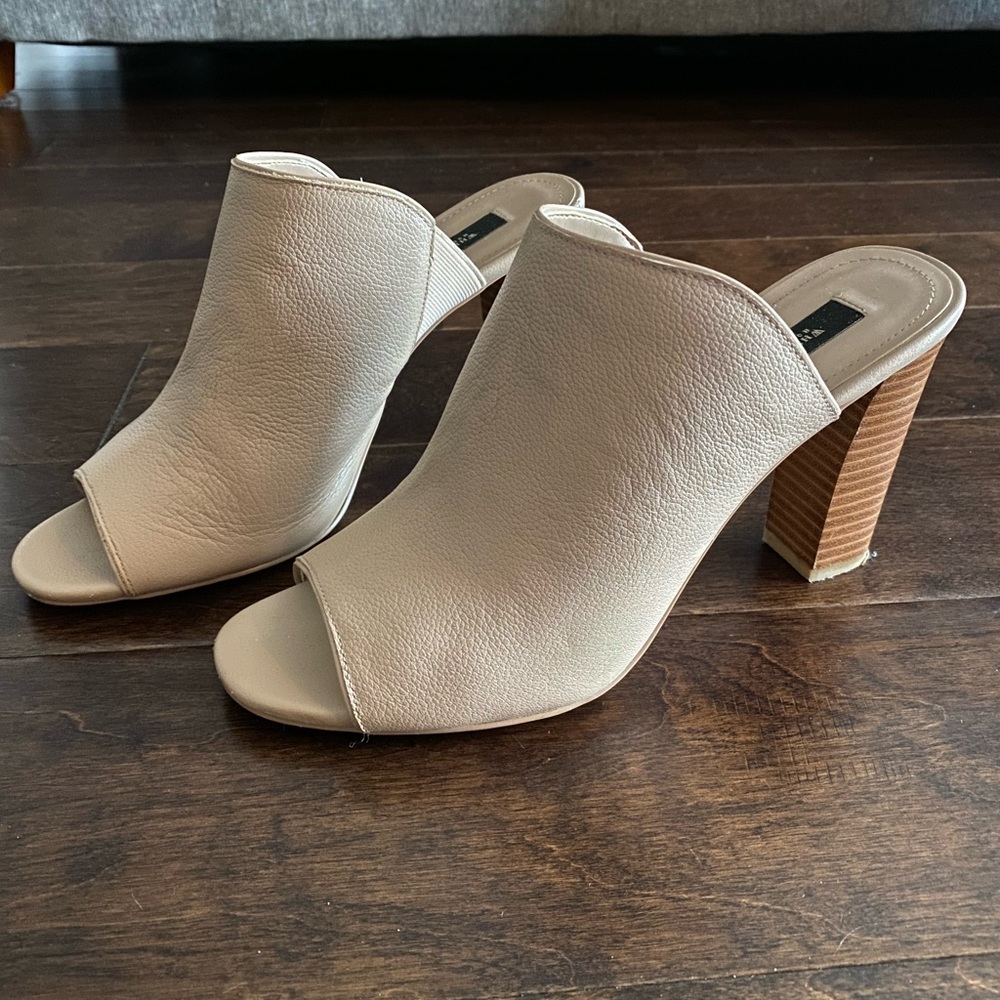 Elegant Beige Block Heel Mules